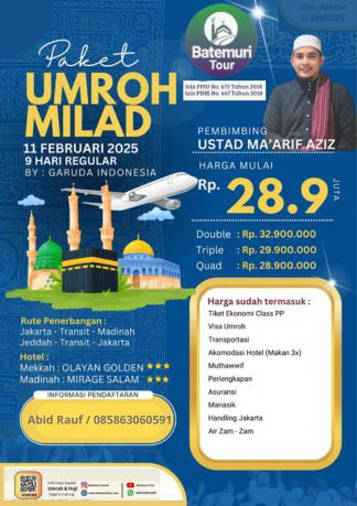 Paket Umroh Milad , Attaqwa - Btt , 9 hari, Keberangkatan 11 Februari 2025